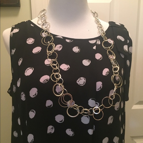 SLNY black and white sleeve dress with red trim - Picture 2 of 8